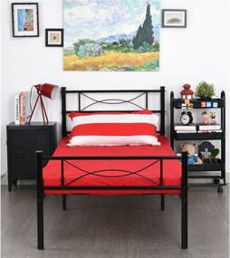 img 4 attached to 🛏️ SimLife Metal Bed Frame Twin Size: Sturdy 6 Leg Design with Two Headboards for Kids - Black Steel Platform Bed, Perfect Box Spring Replacement and Mattress Foundation