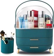 🔷 teal large cosmetic makeup organizer: drawers, brush organizer, dust & water proof storage. ideal for bathroom countertop & vanity dresser! logo