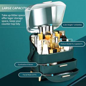 img 2 attached to 🔷 Teal Large Cosmetic Makeup Organizer: Drawers, Brush Organizer, Dust & Water Proof Storage. Ideal for Bathroom Countertop & Vanity Dresser!