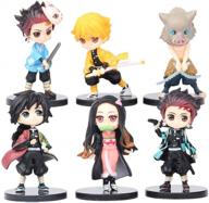 🍰 demon slayer 6-piece cake topper set - 3-inch theme party supplies figures toy, ideal for dessert table decorations at home, office, or as collectible decoration ornaments and kids gift logo