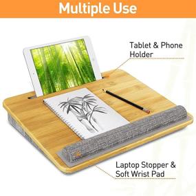 img 3 attached to 🔥 WOKA Lap Desk - Bamboo Laptop Lap Desk: Cushioned and Portable, Ideal for Working from Home or On-the-Go with 15.6" Laptop, iPad/Phone Holder, MacBook, Tablet, Stand for Bed and Sofa