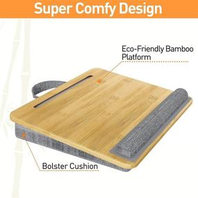 img 2 attached to 🔥 WOKA Lap Desk - Bamboo Laptop Lap Desk: Cushioned and Portable, Ideal for Working from Home or On-the-Go with 15.6" Laptop, iPad/Phone Holder, MacBook, Tablet, Stand for Bed and Sofa