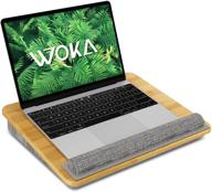 🔥 woka lap desk - bamboo laptop lap desk: cushioned and portable, ideal for working from home or on-the-go with 15.6" laptop, ipad/phone holder, macbook, tablet, stand for bed and sofa logo