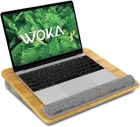 img 4 attached to 🔥 WOKA Lap Desk - Bamboo Laptop Lap Desk: Cushioned and Portable, Ideal for Working from Home or On-the-Go with 15.6" Laptop, iPad/Phone Holder, MacBook, Tablet, Stand for Bed and Sofa