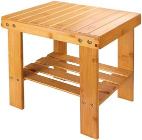 img 4 attached to 🪜 Bamboo One Step Stool: 13" Wooden Foot Stool with Storage Shelf - Mudroom Foyer Entryway Shoe Bench