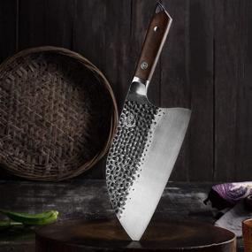 img 2 attached to 🔪 Full Tang Handmade Forged Kitchen Chef Knife – 8” Butcher Knife by Grandsharp: Pro Razor Sharp Serbian Clad High Carbon Steel Meat Cleaver for Vegetable Chopping & Cutting – Comes with Leather Sheath and Ebony Wood Handle