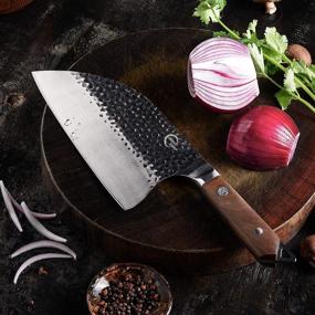 img 3 attached to 🔪 Full Tang Handmade Forged Kitchen Chef Knife – 8” Butcher Knife by Grandsharp: Pro Razor Sharp Serbian Clad High Carbon Steel Meat Cleaver for Vegetable Chopping & Cutting – Comes with Leather Sheath and Ebony Wood Handle