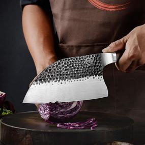 img 1 attached to 🔪 Full Tang Handmade Forged Kitchen Chef Knife – 8” Butcher Knife by Grandsharp: Pro Razor Sharp Serbian Clad High Carbon Steel Meat Cleaver for Vegetable Chopping & Cutting – Comes with Leather Sheath and Ebony Wood Handle