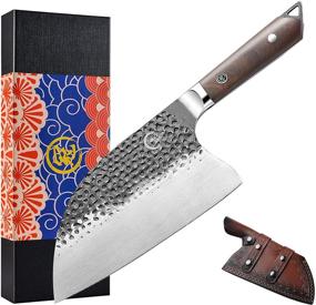 img 4 attached to 🔪 Full Tang Handmade Forged Kitchen Chef Knife – 8” Butcher Knife by Grandsharp: Pro Razor Sharp Serbian Clad High Carbon Steel Meat Cleaver for Vegetable Chopping & Cutting – Comes with Leather Sheath and Ebony Wood Handle