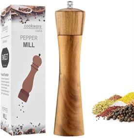 img 4 attached to Premium Acacia Wood Salt and Pepper Grinder, Adjustable Manual Mill with Ceramic Core – 8 inch, Ideal for Picnics, Parties, Restaurants, BBQs – (1 Piece)