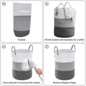 img 3 attached to YOUDENOVA Woven Rope Laundry Hamper with Handles - Tall Basket for Blanket 🧺 Storage, Heavy Duty Clothes Hamper - Bedroom Organizer, 58L Capacity, Large Size - Dark Grey