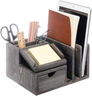 liry products gray rustic wood desk organizer: efficient storage cabinet for mail, files, paper, sticky notes, memos & office supplies - caddy, tabletop holder & accessory sorter with drawer логотип