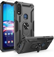 📱 gorgcase for motorola moto e (2020), moto e7 case – military duty shockproof 360° rotating ring stand, full-body dual protection with tempered glass screen protector – works with magnetic car mount (black) logo