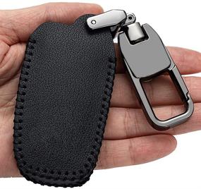 img 1 attached to Genuine Leather Car Key Case - Toyota Keychain Protector (2018-2020 RAV4 Camry Avalon C-HR Prius Corolla, Keyless Go) - 4Buttons Key Fob Cover & Key Holder