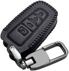 img 4 attached to Genuine Leather Car Key Case - Toyota Keychain Protector (2018-2020 RAV4 Camry Avalon C-HR Prius Corolla, Keyless Go) - 4Buttons Key Fob Cover & Key Holder