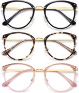 👓 hilbalm blue light blocking glasses: 3 pack metal frame computer eyeglasses for women and men (black, leopard, pink) logo