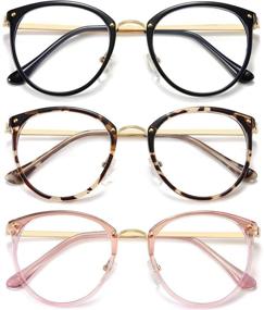img 4 attached to 👓 HILBALM Blue Light Blocking Glasses: 3 Pack Metal Frame Computer Eyeglasses for Women and Men (Black, Leopard, Pink)