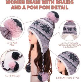 img 3 attached to Warm and Cozy Dosoni Women Girl Winter Hats with Earflap Hood and Large Snowflake Beanie