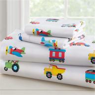 🚂 cozy and organic: wildkin kids 100% cotton flannel full sheet set with trains, planes & trucks design logo