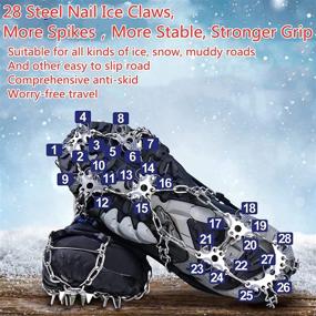 img 2 attached to ❄️ Upgraded 28 Stainless Steel Spikes Ice Cleats Traction Snow Grips - Black, Suitable for Snow Boots and Shoes Women Men Kids, Essential Protection for Hiking Fishing Walking Climbing Mountaineering - Crampons