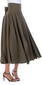 img 1 attached to 👗 Hanlolo Women's High Waist Pleated Flared Long Maxi Skirt with Bow Detail and Convenient Pockets