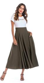 img 3 attached to 👗 Hanlolo Women's High Waist Pleated Flared Long Maxi Skirt with Bow Detail and Convenient Pockets