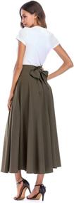 img 2 attached to 👗 Hanlolo Women's High Waist Pleated Flared Long Maxi Skirt with Bow Detail and Convenient Pockets