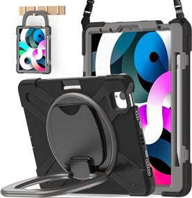 img 4 attached to 📱 BATYUE iPad Air 4th Gen Case & iPad Pro 11 Case - Shockproof Drop Protection, Pencil Holder & 360° Swivel Stand - Black+Grey