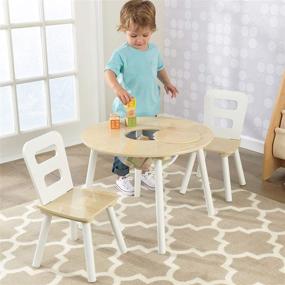 img 3 attached to 🪑 KidKraft Wooden Round Table & Chair Set with Mesh Storage - Natural & White, Perfect Gift for Ages 3-6