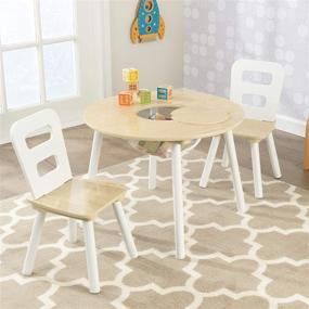 img 2 attached to 🪑 KidKraft Wooden Round Table & Chair Set with Mesh Storage - Natural & White, Perfect Gift for Ages 3-6