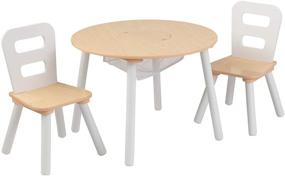 img 4 attached to 🪑 KidKraft Wooden Round Table & Chair Set with Mesh Storage - Natural & White, Perfect Gift for Ages 3-6