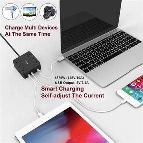 img 2 attached to 🔌 Black Power Strip with 6 Outlets and 4 USB Charging Ports - Wigini Surge Protector with 5 ft Extension Cord - 1875W/100-250V Desktop Charging Station for Home, Office, and Travel - UL Report Included