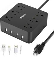 🔌 black power strip with 6 outlets and 4 usb charging ports - wigini surge protector with 5 ft extension cord - 1875w/100-250v desktop charging station for home, office, and travel - ul report included logo