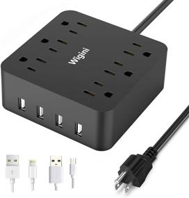 img 4 attached to 🔌 Black Power Strip with 6 Outlets and 4 USB Charging Ports - Wigini Surge Protector with 5 ft Extension Cord - 1875W/100-250V Desktop Charging Station for Home, Office, and Travel - UL Report Included