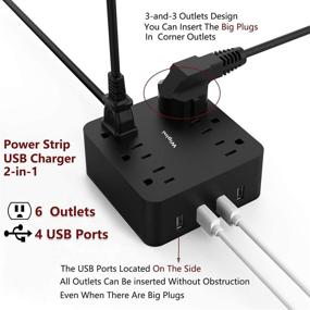 img 3 attached to 🔌 Black Power Strip with 6 Outlets and 4 USB Charging Ports - Wigini Surge Protector with 5 ft Extension Cord - 1875W/100-250V Desktop Charging Station for Home, Office, and Travel - UL Report Included