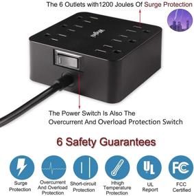 img 1 attached to 🔌 Black Power Strip with 6 Outlets and 4 USB Charging Ports - Wigini Surge Protector with 5 ft Extension Cord - 1875W/100-250V Desktop Charging Station for Home, Office, and Travel - UL Report Included