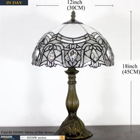 img 1 attached to Enhance Your Space with Tiffany Lamp Table - White Stained Glass Bedside Lamp for Luxurious Living Room, Bedroom, or Library with LED Bulb Included!