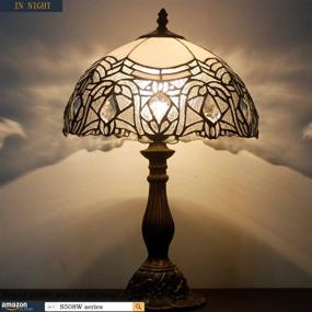 img 2 attached to Enhance Your Space with Tiffany Lamp Table - White Stained Glass Bedside Lamp for Luxurious Living Room, Bedroom, or Library with LED Bulb Included!