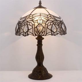 img 3 attached to Enhance Your Space with Tiffany Lamp Table - White Stained Glass Bedside Lamp for Luxurious Living Room, Bedroom, or Library with LED Bulb Included!