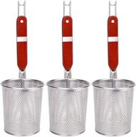 🍝 lawei mesh pasta basket set - stainless steel spider strainer with wooden handle, ideal for pasta, noodles, dumplings (pack of 3) logo