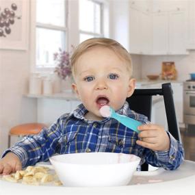 img 3 attached to 🥄 ChooMee FlexiDip Baby Starter Spoon - Platinum Silicone Utensil, Teething-Friendly Learning Utensil - 2 CT, Aqua Green