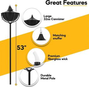 img 3 attached to 🔥 Enhance Your Outdoor Space with Legends Direct Premium Metal Torches - Stylish Tiki Design, Fiberglass Wick, 32oz Oil Lamp, 54" Tall (Hammered Black)