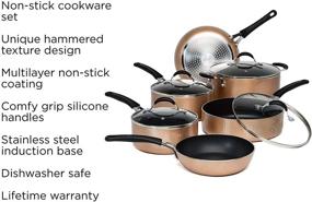 img 3 attached to 🍳 Ecolution Impressions Hammered Copper Cookware Set, Premium Non-Stick Pots and Pans, Dishwasher Safe, 10 Piece, Stainless Steel Handles