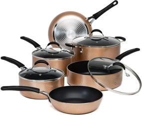 img 4 attached to 🍳 Ecolution Impressions Hammered Copper Cookware Set, Premium Non-Stick Pots and Pans, Dishwasher Safe, 10 Piece, Stainless Steel Handles