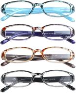 👓 4 pairs spring hinge reading glasses, blue light blocking glasses for women and men - 4 color options, +1.50 magnification logo
