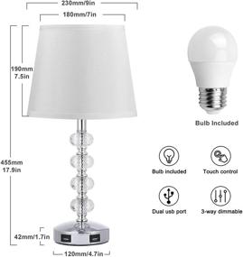 img 2 attached to 🌟 Set of 2 3-Way Dimmable Crystal Table Lamps with USB Port, Seealle 17 Inch Touch Control Lamp, Exquisite Decorative Bedside Lamps for Bedroom, Living Room, Nightstand - Includes Warm White Light Bulb