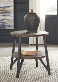 img 3 attached to 🪑 Industrial Dark Brown Round End Table with Fixed Shelf: Signature Design by Ashley Haffenburg, made from Mango Wood