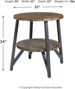 img 1 attached to 🪑 Industrial Dark Brown Round End Table with Fixed Shelf: Signature Design by Ashley Haffenburg, made from Mango Wood