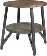 🪑 industrial dark brown round end table with fixed shelf: signature design by ashley haffenburg, made from mango wood logo