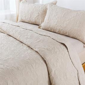 img 1 attached to 🛏️ Набор одеял HoneiLife размера "Queen" - 3-х предметный набор постельного белья с пейсли, оборотных микрофибры, легкого покрывала для кровати, всесезонные одеяла в бежевом цвете.
